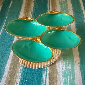 Teal Blue and Gold Seashell Jewelry Holder